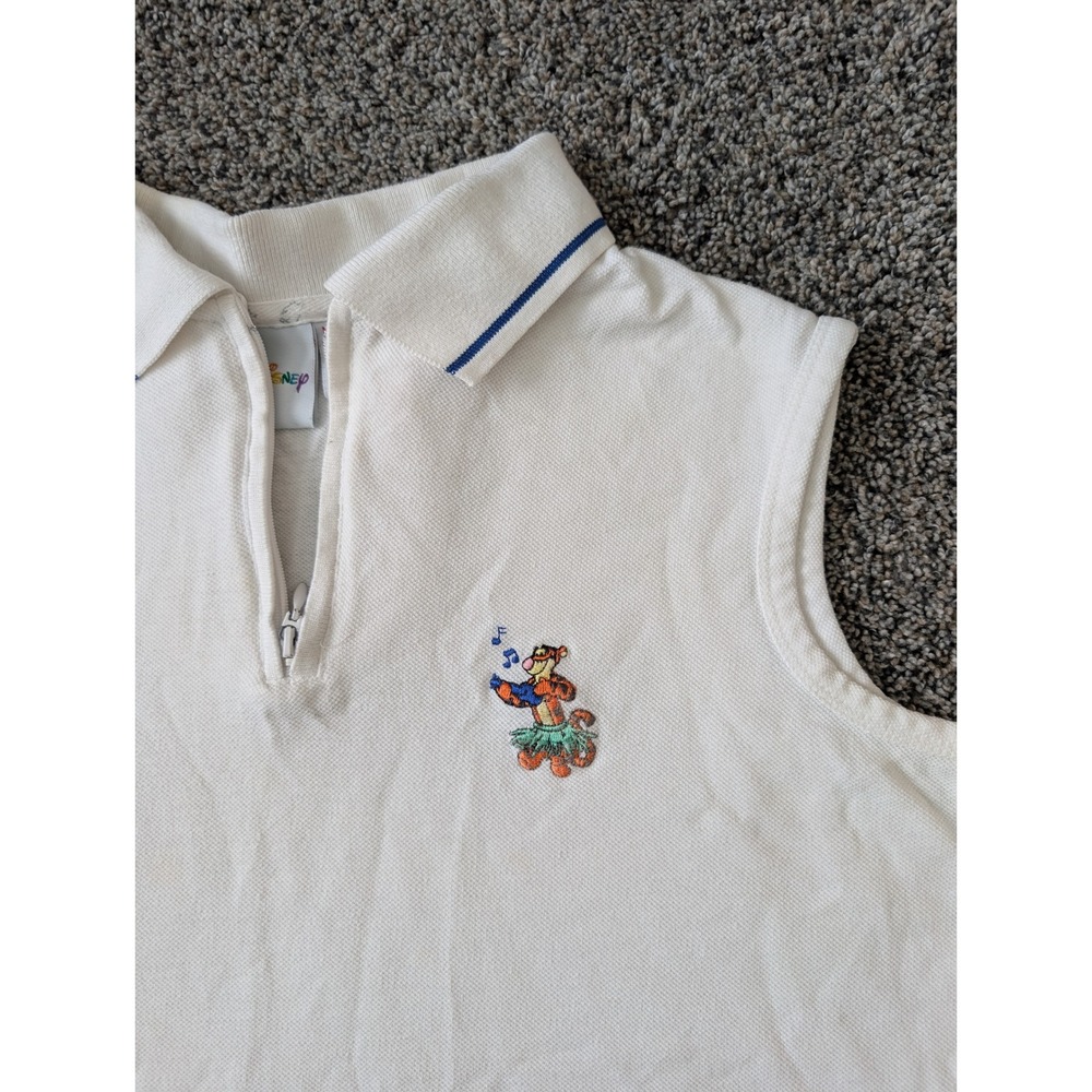 Disney Tigger Hula Sleeveless Polo Shirt White Quarter Zip Cotton Womens Medium - Picture 2 of 6